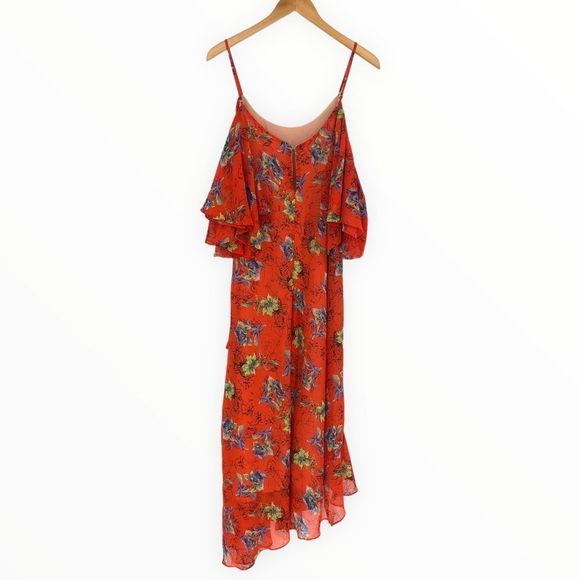 Adelyn Rae Orange Floral Off Shoulder Ruffle Asymmetrical Hem Dress size XS - Picture 10 of 13